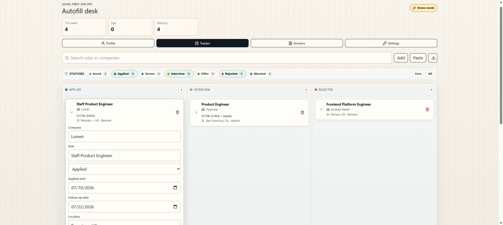 Job Autofill + Tracker Chrome Extension